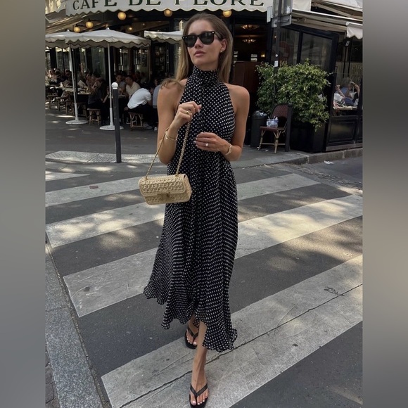 Zara Dresses & Skirts - Zara NWT ZW Collection Flowy Polka Dot Halter Midi Dress (Size XS)